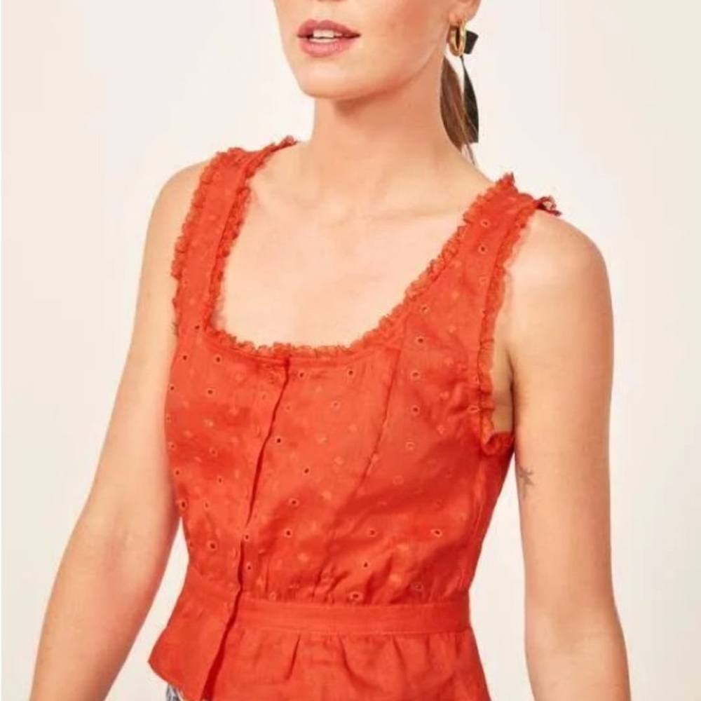 Reformation Luisa Linen Eyelet Top